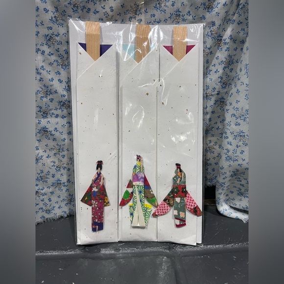 Hand Crafted Other - Set of Three Japanese Chopsticks with Origami Kimono Toothpick Art